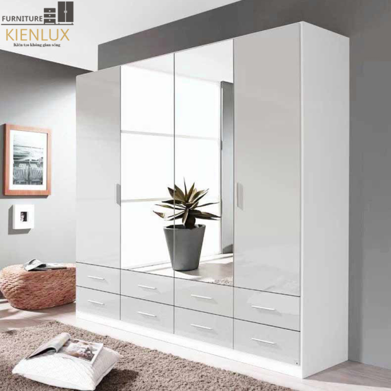 Tủ Quần Áo Gỗ Gia Đình 4 Cánh Có Gương-TAKL017