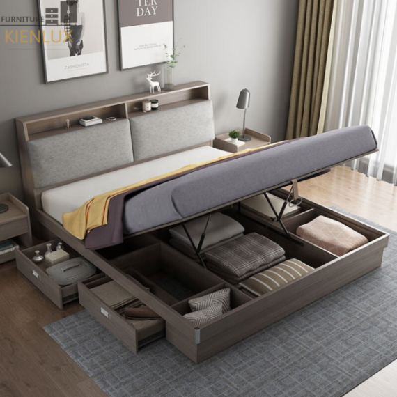 Giường Đôi Gỗ Công Nghiệp Phong Cách Hiện Đại- GNKL007