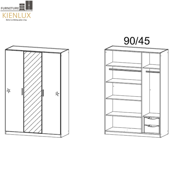 Tủ Quần Áo Gỗ Cao Cấp 3 Cánh Có Gương-TAKL016