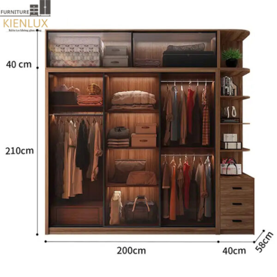 Tủ Quần Áo Cửa Lùa Cánh Kính Cao Cấp- KL003