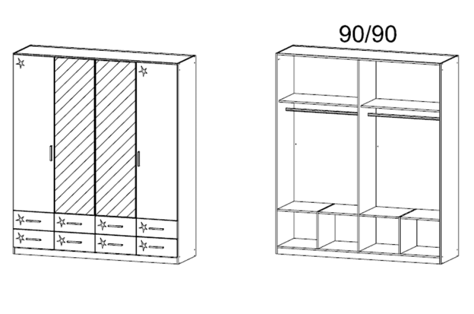 Tủ Quần Áo Gỗ Gia Đình 4 Cánh Có Gương-TAKL020